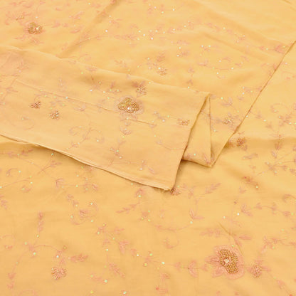 Indian Vintage Yellow Sarees Pure Chiffon Silk Hand Embroidered Sari Fabric 5Yard Dress Making Sewing