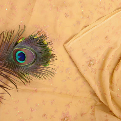 Indian Vintage Yellow Sarees Pure Chiffon Silk Hand Embroidered Sari Fabric 5Yard Dress Making Sewing