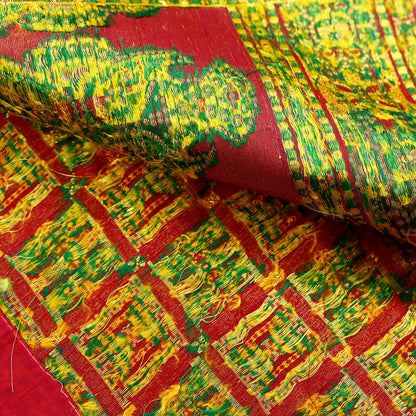 Indian Vintage Sari Maroon Heavy Wedding Pure Silk Hand Woven Gharchola Sarees Zari 5Yd Craft Fabric Dress Making Crafting Quilting