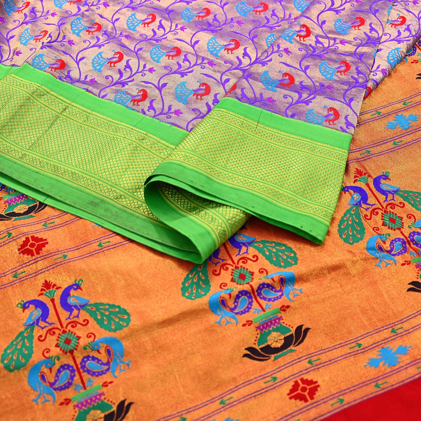 Indian Vintage Sari Pure Silk 100% Metallic Golden Zari Hand Woven Paithani sarees Wedding Wear pre-owned Bridal silk sarees Peacock