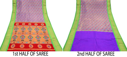 Indian Vintage Sari Pure Silk 100% Metallic Golden Zari Hand Woven Paithani sarees Wedding Wear pre-owned Bridal silk sarees Peacock