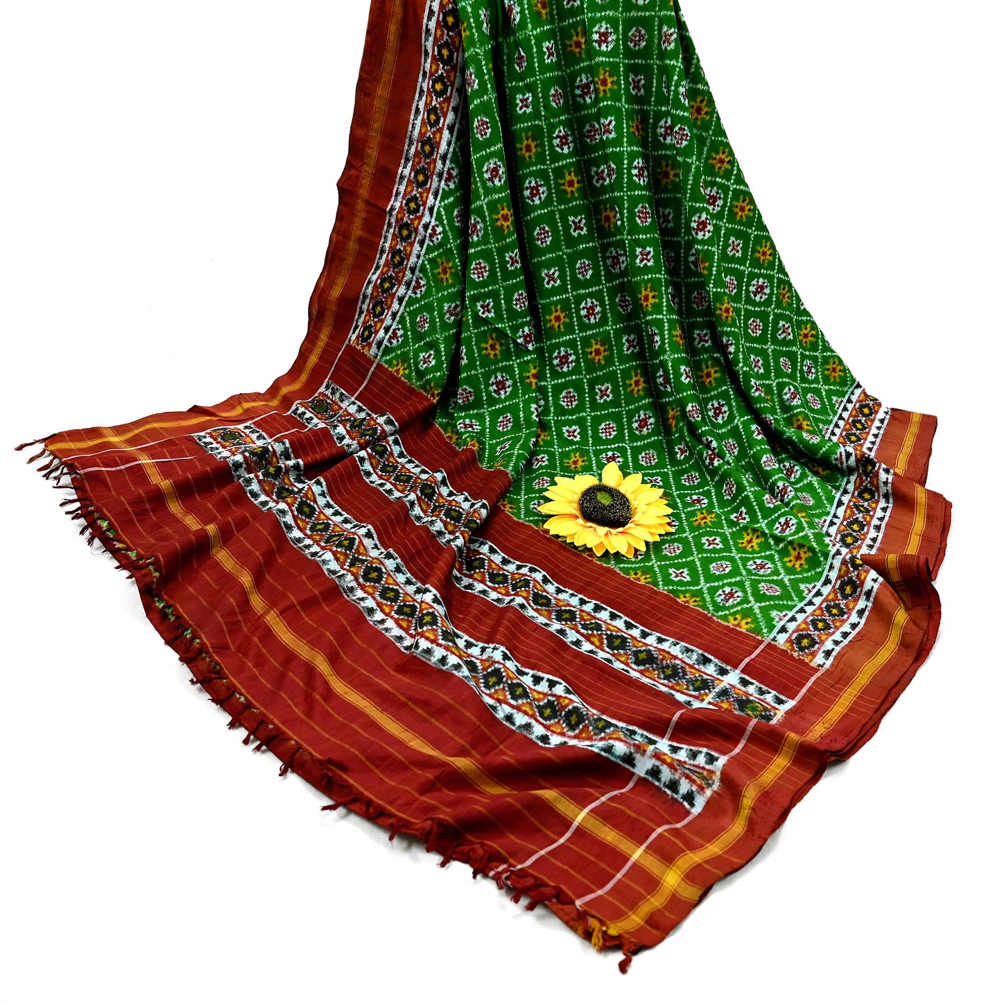 Indian Antique Vintage Hand Woven Double Ikat Patola Sarees 100% Pure Silk Craft Fabric 5Yd Dress Making Sewing For wearing