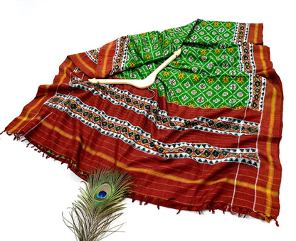 Indian Antique Vintage Hand Woven Double Ikat Patola Sarees 100% Pure Silk Craft Fabric 5Yd Dress Making Sewing For wearing