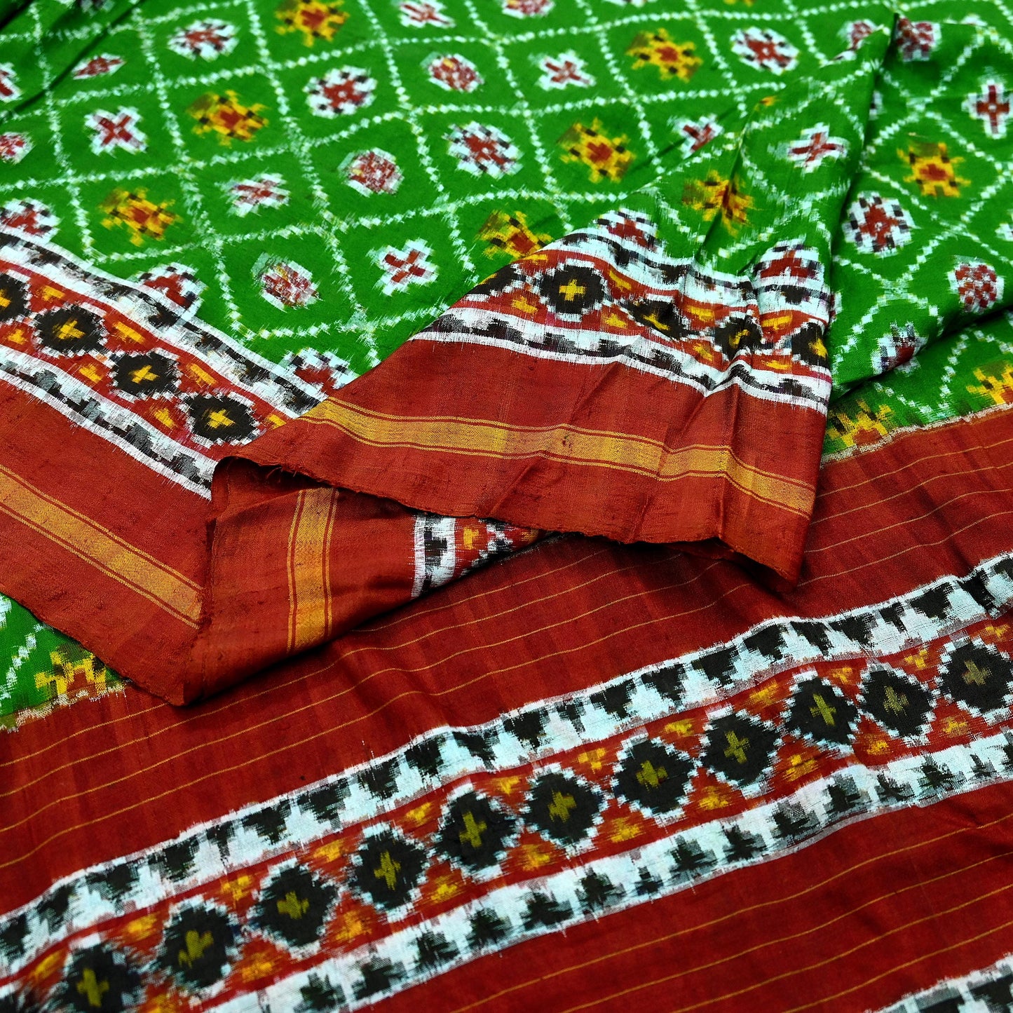 Indian Antique Vintage Hand Woven Double Ikat Patola Sarees 100% Pure Silk Craft Fabric 5Yd Dress Making Sewing For wearing