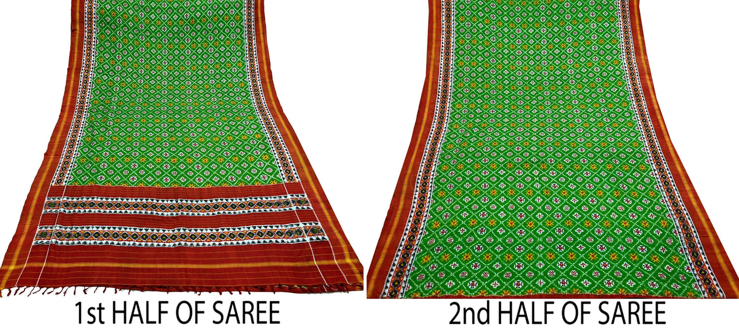 Indian Antique Vintage Hand Woven Double Ikat Patola Sarees 100% Pure Silk Craft Fabric 5Yd Dress Making Sewing For wearing