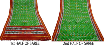 Indian Antique Vintage Hand Woven Double Ikat Patola Sarees 100% Pure Silk Craft Fabric 5Yd Dress Making Sewing For wearing