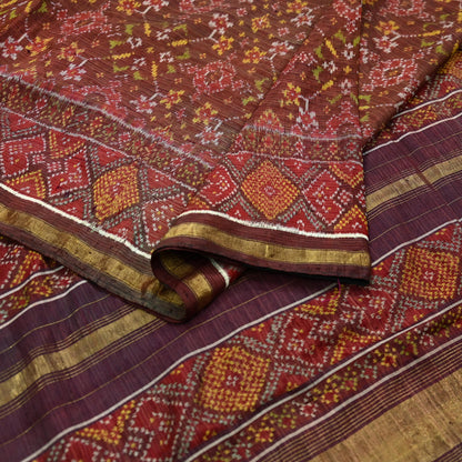 Indian Antique Vintage Brown Hand Woven Double Ikat Patola Sarees 100% Pure Silk Craft Fabric 5Yd Dress Making Sewing For wearing