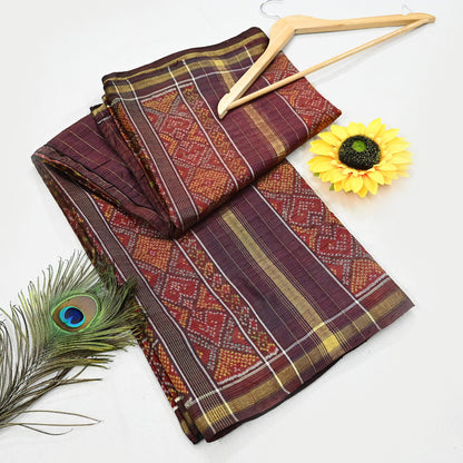 Indian Antique Vintage Brown Hand Woven Double Ikat Patola Sarees 100% Pure Silk Craft Fabric 5Yd Dress Making Sewing For wearing