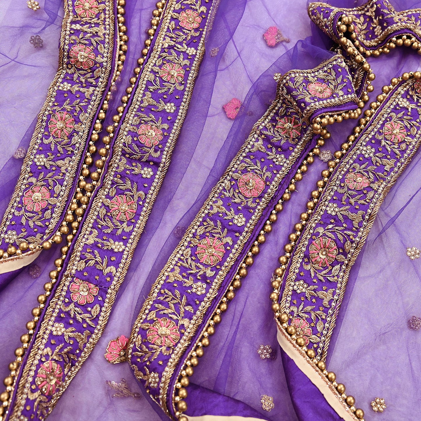 Indian party wear Purple Net Raw silk Hand Embroidered Semi Stitched Lehenga Set of 3pcs Bollywood style wedding wear