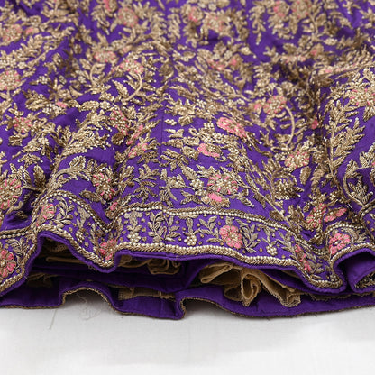 Indian party wear Purple Net Raw silk Hand Embroidered Semi Stitched Lehenga Set of 3pcs Bollywood style wedding wear