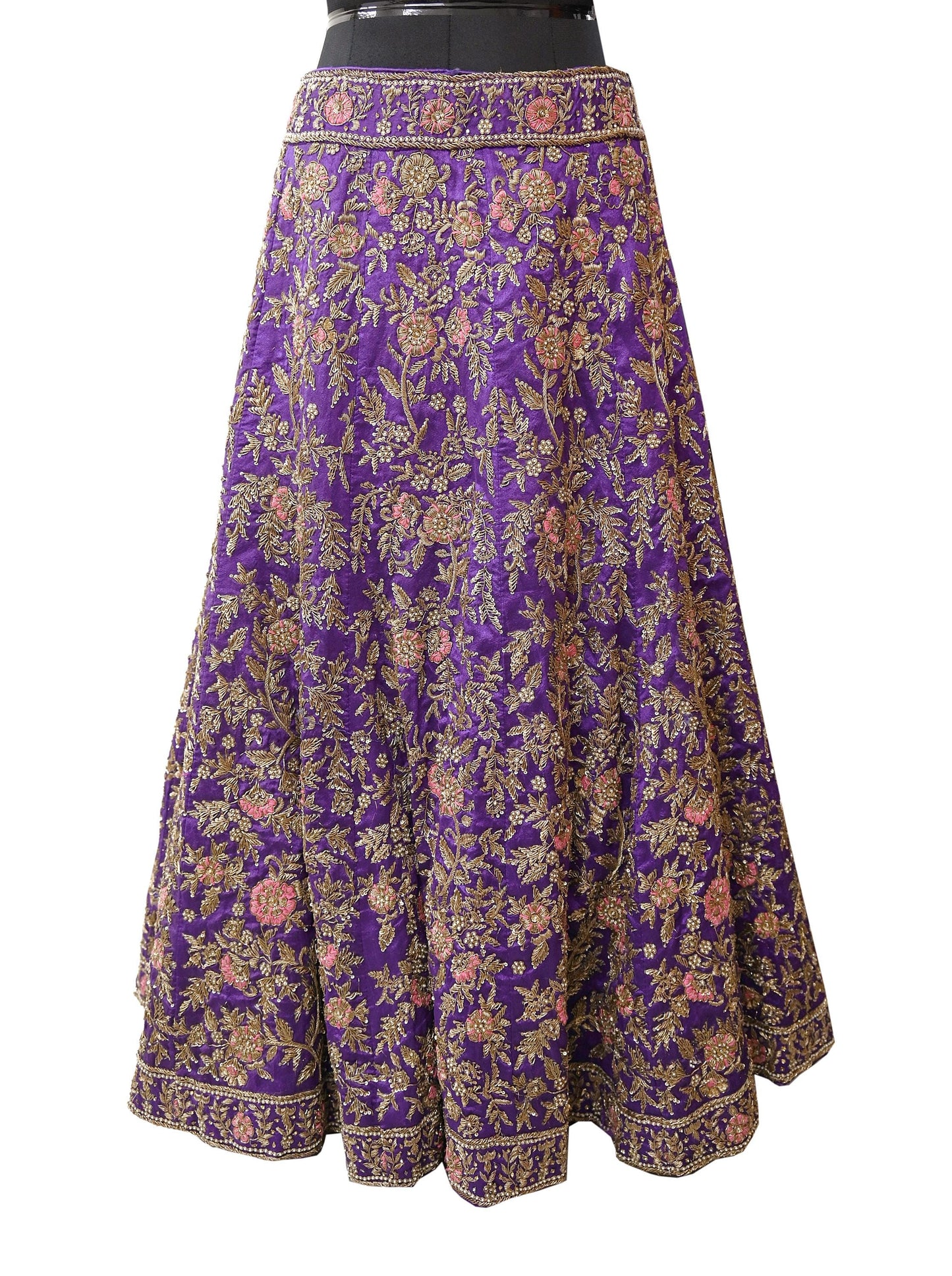 Indian party wear Purple Net Raw silk Hand Embroidered Semi Stitched Lehenga Set of 3pcs Bollywood style wedding wear