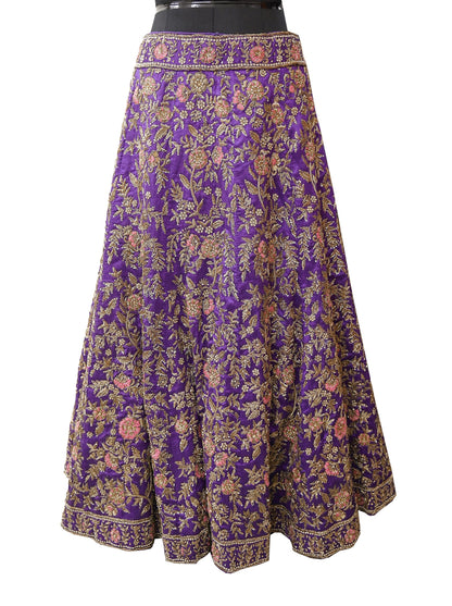Indian party wear Purple Net Raw silk Hand Embroidered Semi Stitched Lehenga Set of 3pcs Bollywood style wedding wear