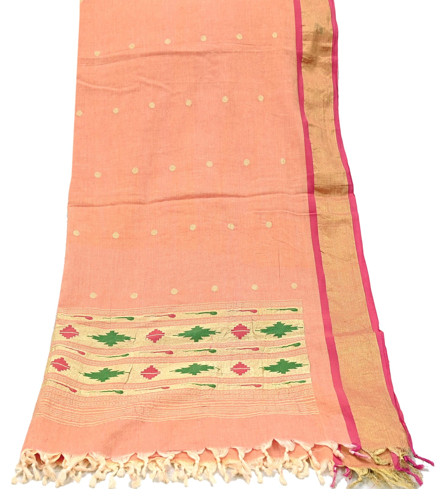 Indian Vintage Dupatta Pink & Peach Pure Cotton Long Stole Handloom Paithani Dupatta Scarves Veil Tissue Silk Muniya Border