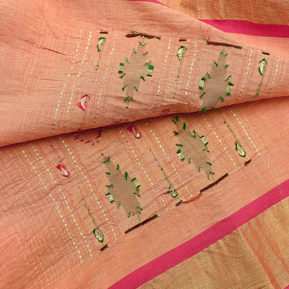 Indian Vintage Dupatta Pink & Peach Pure Cotton Long Stole Handloom Paithani Dupatta Scarves Veil Tissue Silk Muniya Border