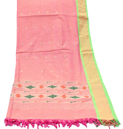 Indian Vintage Dupatta Pink Pure Cotton Long Stole Handloom Paithani Dupatta Scarves Veil Tissue Silk Muniya Border