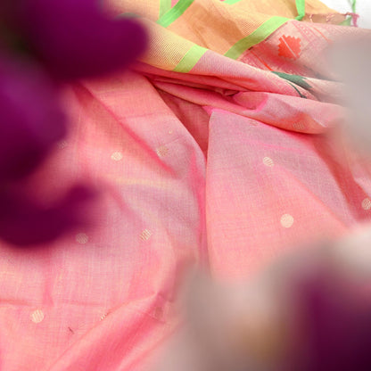 Indian Vintage Dupatta Pink Pure Cotton Long Stole Handloom Paithani Dupatta Scarves Veil Tissue Silk Muniya Border