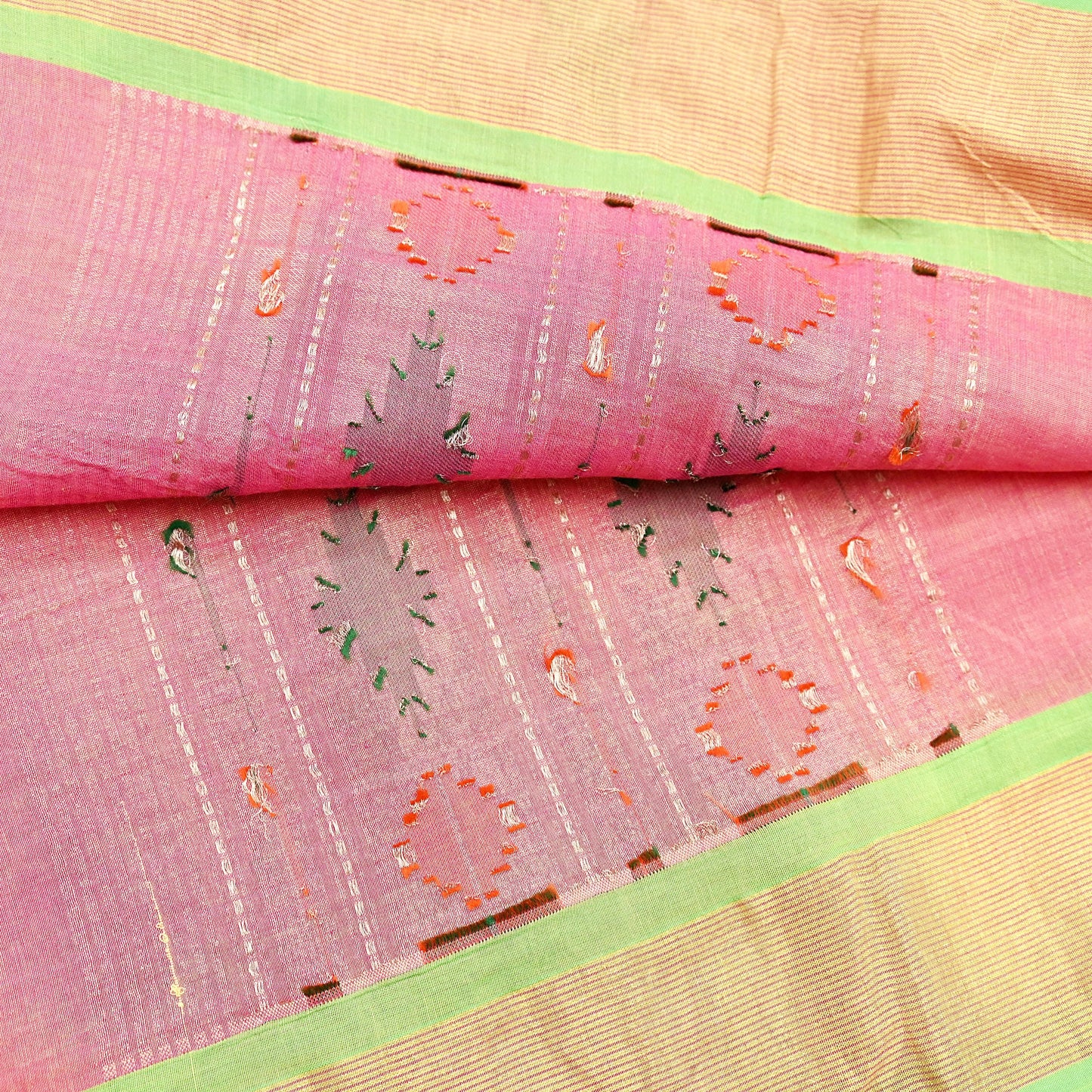 Indian Vintage Dupatta Pink Pure Cotton Long Stole Handloom Paithani Dupatta Scarves Veil Tissue Silk Muniya Border