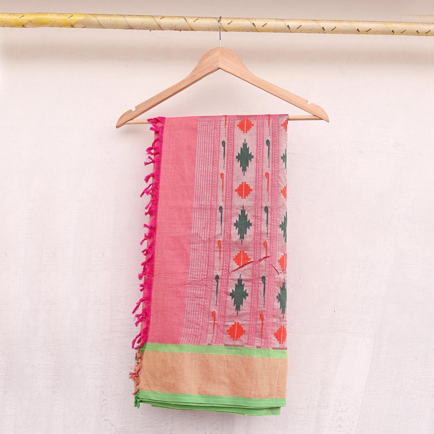 Indian Vintage Dupatta Pink Pure Cotton Long Stole Handloom Paithani Dupatta Scarves Veil Tissue Silk Muniya Border