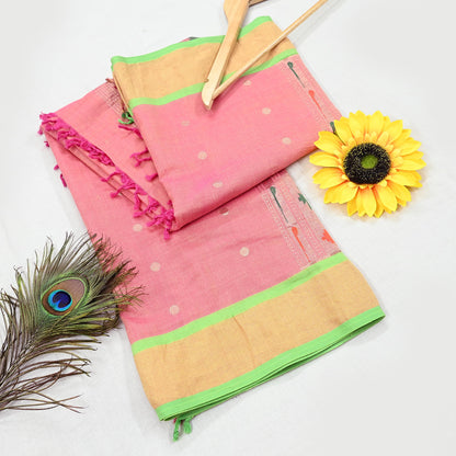 Indian Vintage Dupatta Pink Pure Cotton Long Stole Handloom Paithani Dupatta Scarves Veil Tissue Silk Muniya Border