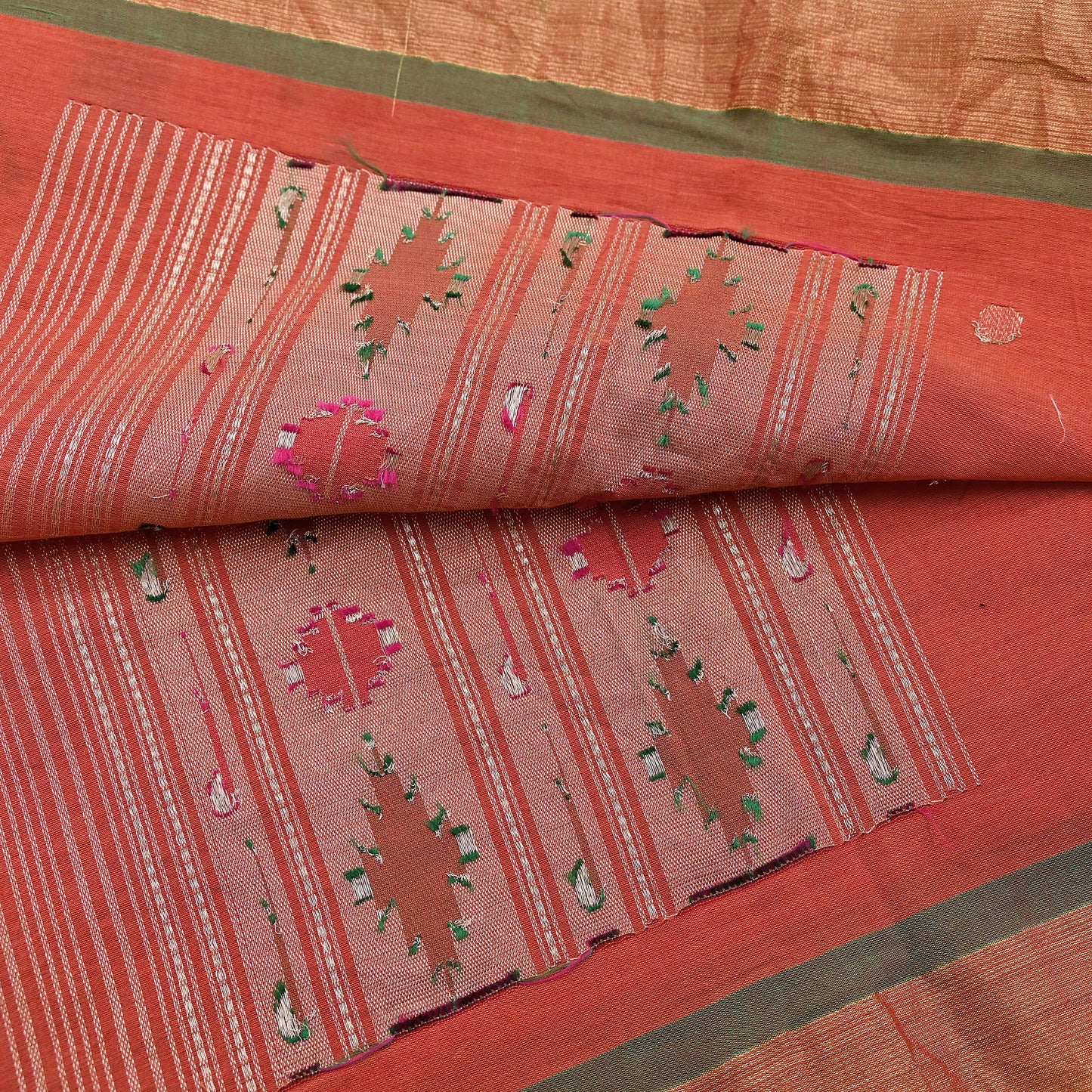 Indian Vintage Dupatta Orange Pure Cotton Long Stole Handloom Paithani Dupatta Scarves Veil Tissue Silk Muniya Border Fringes