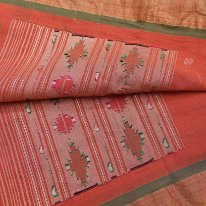Indian Vintage Dupatta Orange Pure Cotton Long Stole Handloom Paithani Dupatta Scarves Veil Tissue Silk Muniya Border Fringes