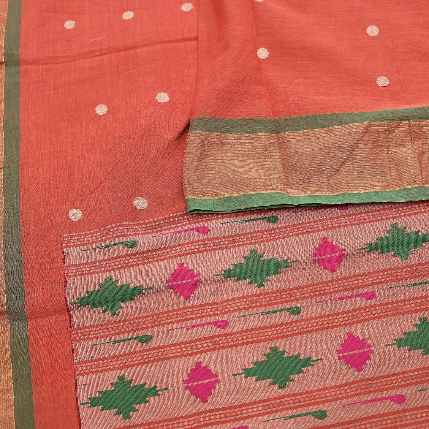 Indian Vintage Dupatta Orange Pure Cotton Long Stole Handloom Paithani Dupatta Scarves Veil Tissue Silk Muniya Border Fringes