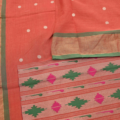 Indian Vintage Dupatta Orange Pure Cotton Long Stole Handloom Paithani Dupatta Scarves Veil Tissue Silk Muniya Border Fringes