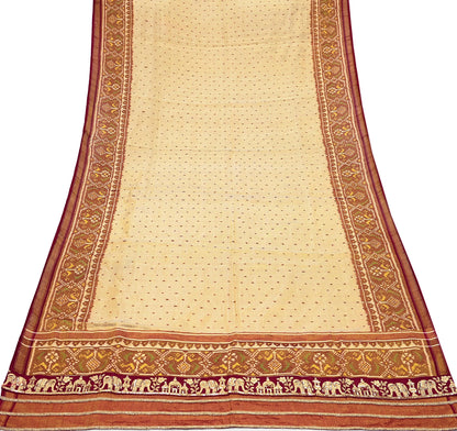 Indian Vintage Golden Dupatta Long Stole Hand woven Ikat Patola Hijab Pure Silk Scarves Veil Fringes