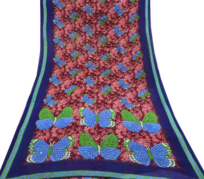 Indian Vintage Sari Maroon & Brown Printed Sarees Pure Cotton Craft Fabric Soft 5Yd Sewing Sarong Wrap Boho Floral Dress making Quilting