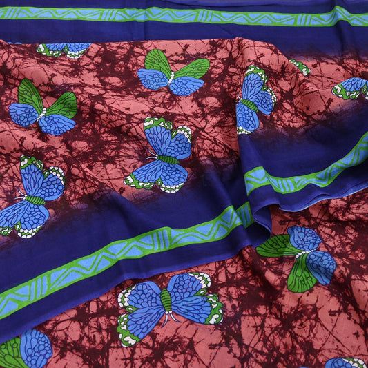 Indian Vintage Sari Maroon & Brown Printed Sarees Pure Cotton Craft Fabric Soft 5Yd Sewing Sarong Wrap Boho Floral Dress making Quilting