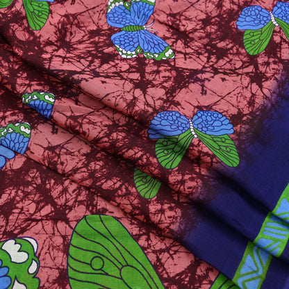 Indian Vintage Sari Maroon & Brown Printed Sarees Pure Cotton Craft Fabric Soft 5Yd Sewing Sarong Wrap Boho Floral Dress making Quilting