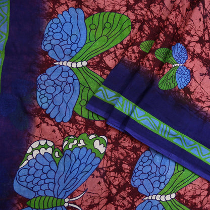 Indian Vintage Sari Maroon & Brown Printed Sarees Pure Cotton Craft Fabric Soft 5Yd Sewing Sarong Wrap Boho Floral Dress making Quilting