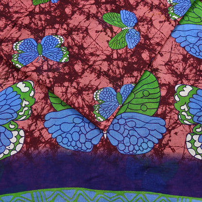 Indian Vintage Sari Maroon & Brown Printed Sarees Pure Cotton Craft Fabric Soft 5Yd Sewing Sarong Wrap Boho Floral Dress making Quilting