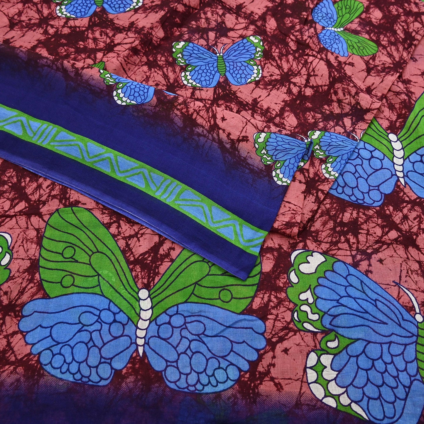 Indian Vintage Sari Maroon & Brown Printed Sarees Pure Cotton Craft Fabric Soft 5Yd Sewing Sarong Wrap Boho Floral Dress making Quilting