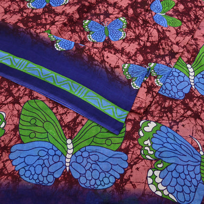 Indian Vintage Sari Maroon & Brown Printed Sarees Pure Cotton Craft Fabric Soft 5Yd Sewing Sarong Wrap Boho Floral Dress making Quilting