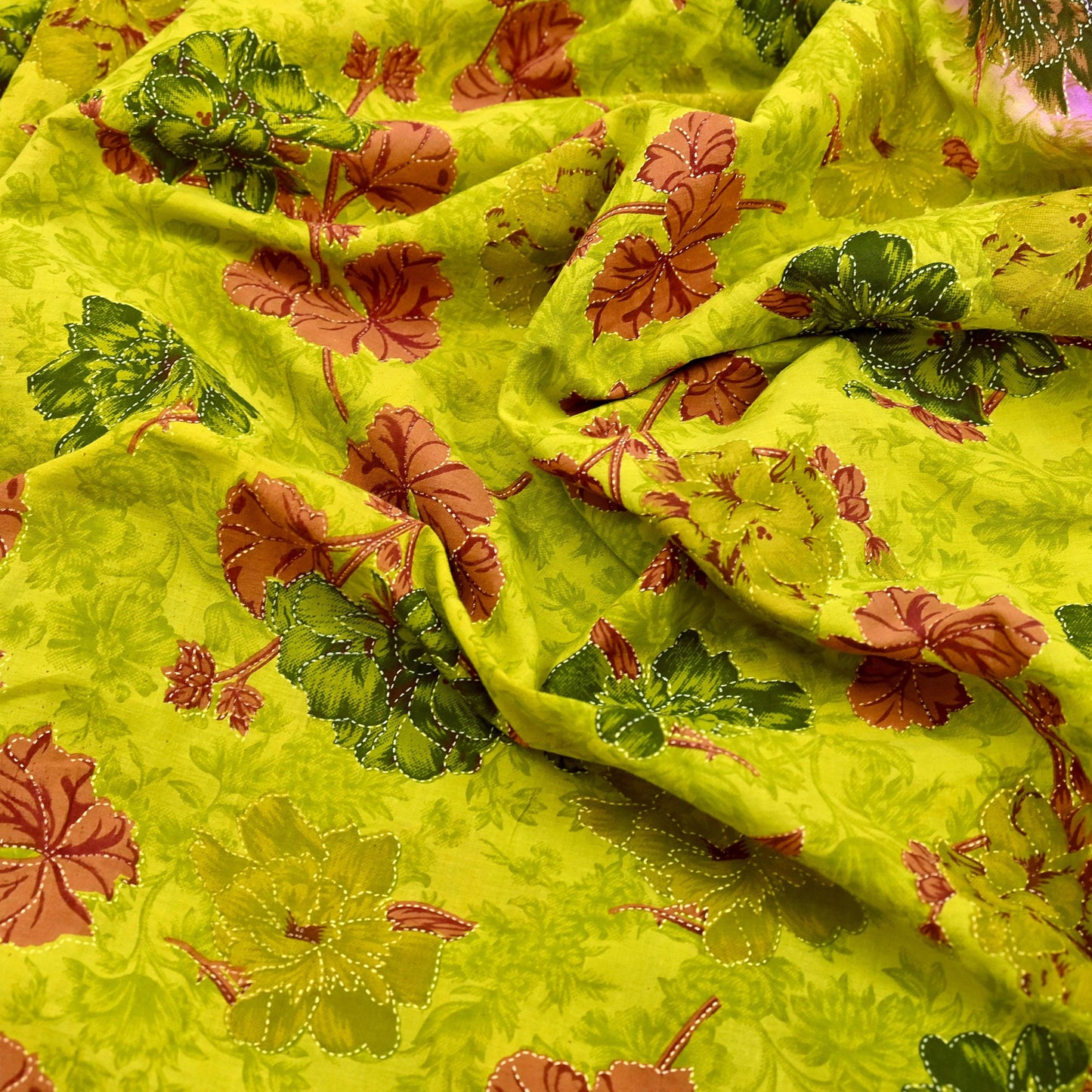 Indian Vintage Sari Purple & yellow Pure Cotton Printed Sarees Craft Fabric Soft 5Yd Sarong Wrap Boho Fabric Kimono Quilting Crafting