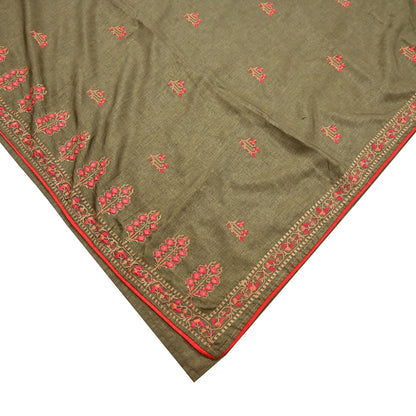 Indian Vintage Sari Green Artificial Silk Embroidered Sarees Craft Fabric 5Yd Sewing Soft Zardozi/Zari Upcycle Dress Making