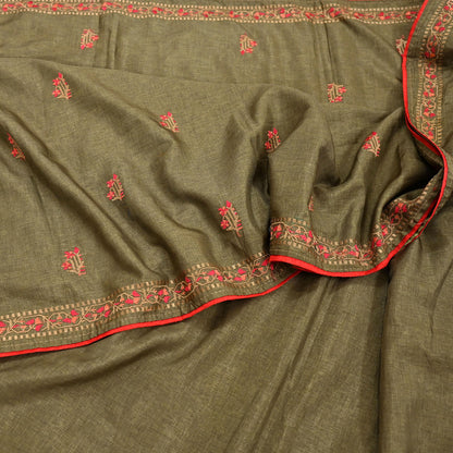 Indian Vintage Sari Green Artificial Silk Embroidered Sarees Craft Fabric 5Yd Sewing Soft Zardozi/Zari Upcycle Dress Making