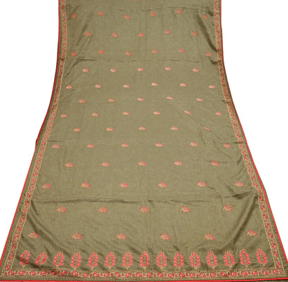 Indian Vintage Sari Green Artificial Silk Embroidered Sarees Craft Fabric 5Yd Sewing Soft Zardozi/Zari Upcycle Dress Making