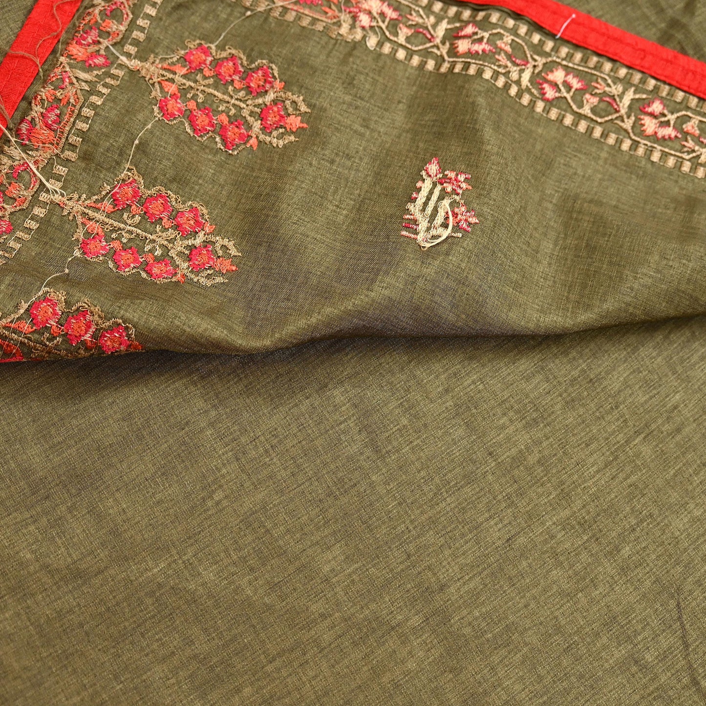 Indian Vintage Sari Green Artificial Silk Embroidered Sarees Craft Fabric 5Yd Sewing Soft Zardozi/Zari Upcycle Dress Making