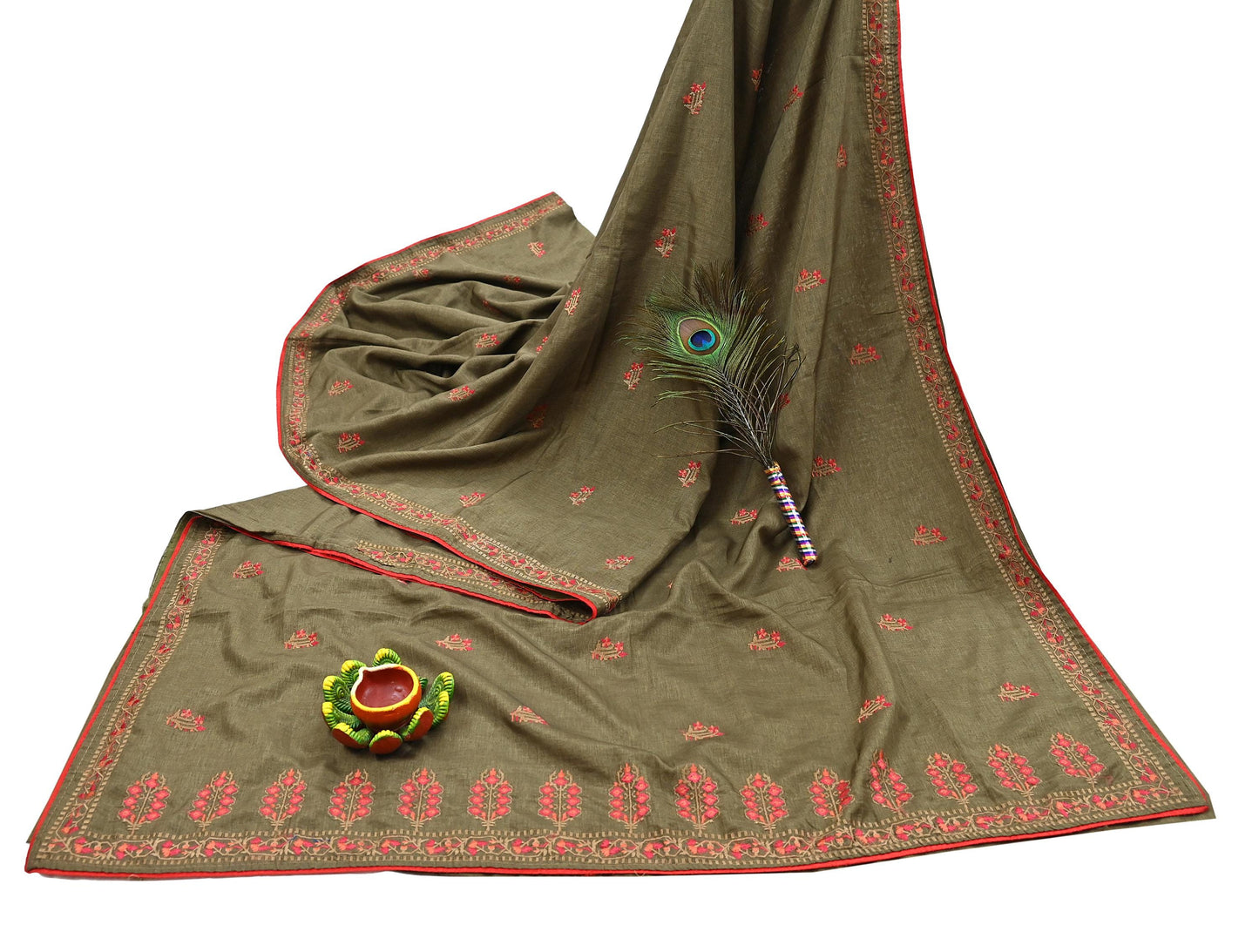 Indian Vintage Sari Green Artificial Silk Embroidered Sarees Craft Fabric 5Yd Sewing Soft Zardozi/Zari Upcycle Dress Making