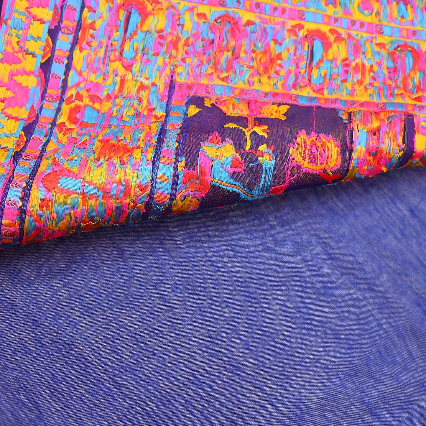 Indian Vintage Sari Blue & Multi Artificial Silk Hand Woven Sarees 5yd Ethnic Craft Fabric Sewing Wedding Sarees Dress making