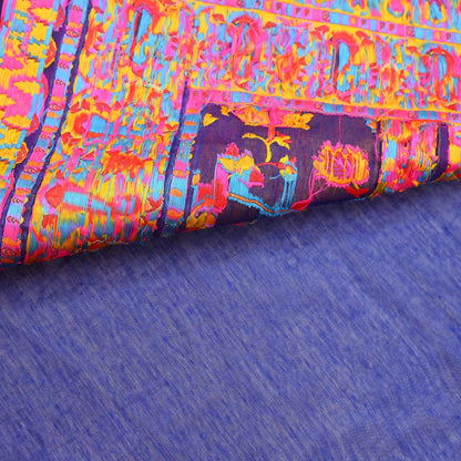 Indian Vintage Sari Blue & Multi Artificial Silk Hand Woven Sarees 5yd Ethnic Craft Fabric Sewing Wedding Sarees Dress making