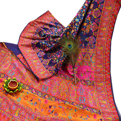 Indian Vintage Sari Blue & Multi Artificial Silk Hand Woven Sarees 5yd Ethnic Craft Fabric Sewing Wedding Sarees Dress making