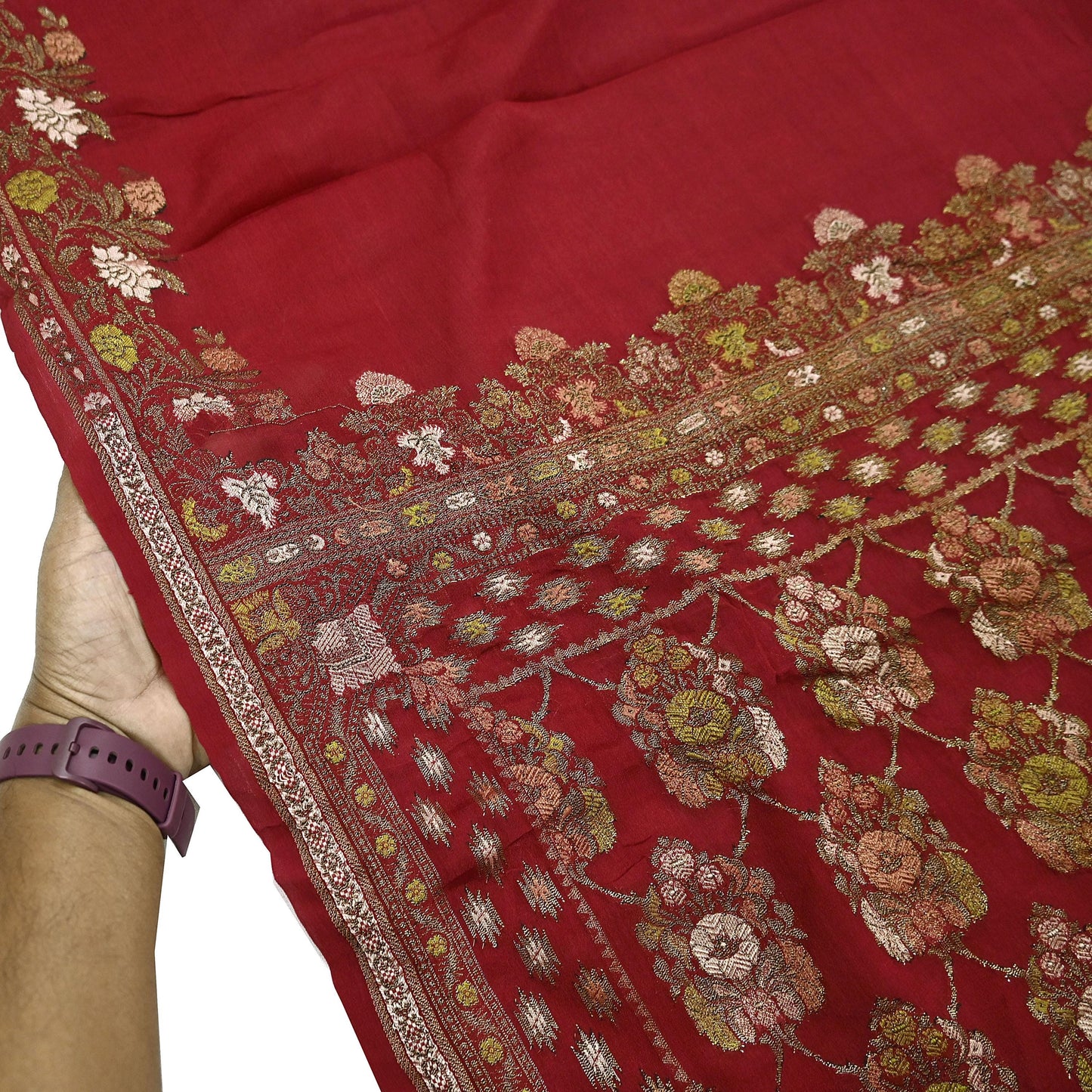 Indian Vintage Sari Red 100% Pure Silk Hand Woven Sarees Craft Fabric 5Yd Ethnic Sewing Dress making Crafting Quilting Upcycle Zari