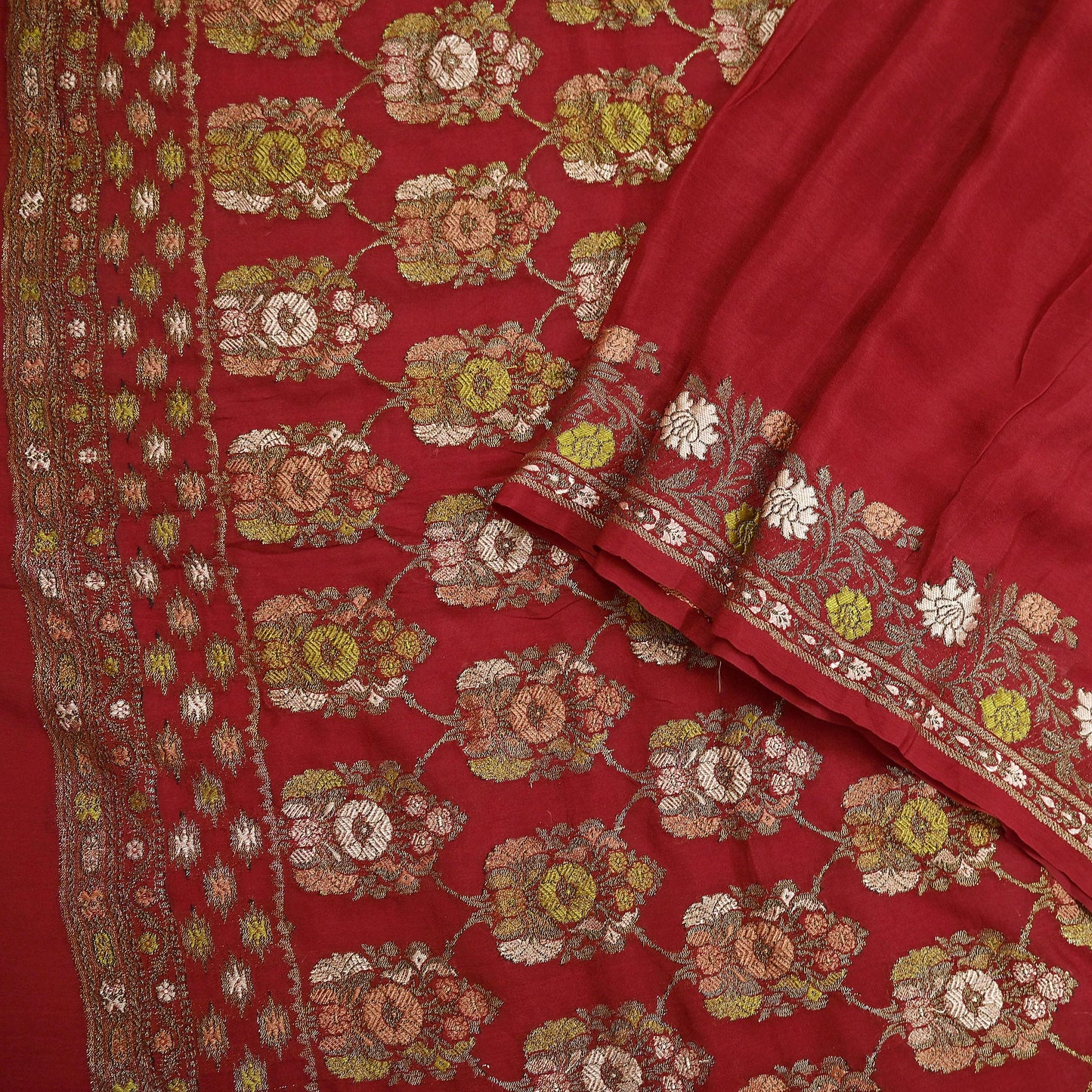 Indian Vintage Sari Red 100% Pure Silk Hand Woven Sarees Craft Fabric 5Yd Ethnic Sewing Dress making Crafting Quilting Upcycle Zari