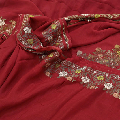 Indian Vintage Sari Red 100% Pure Silk Hand Woven Sarees Craft Fabric 5Yd Ethnic Sewing Dress making Crafting Quilting Upcycle Zari