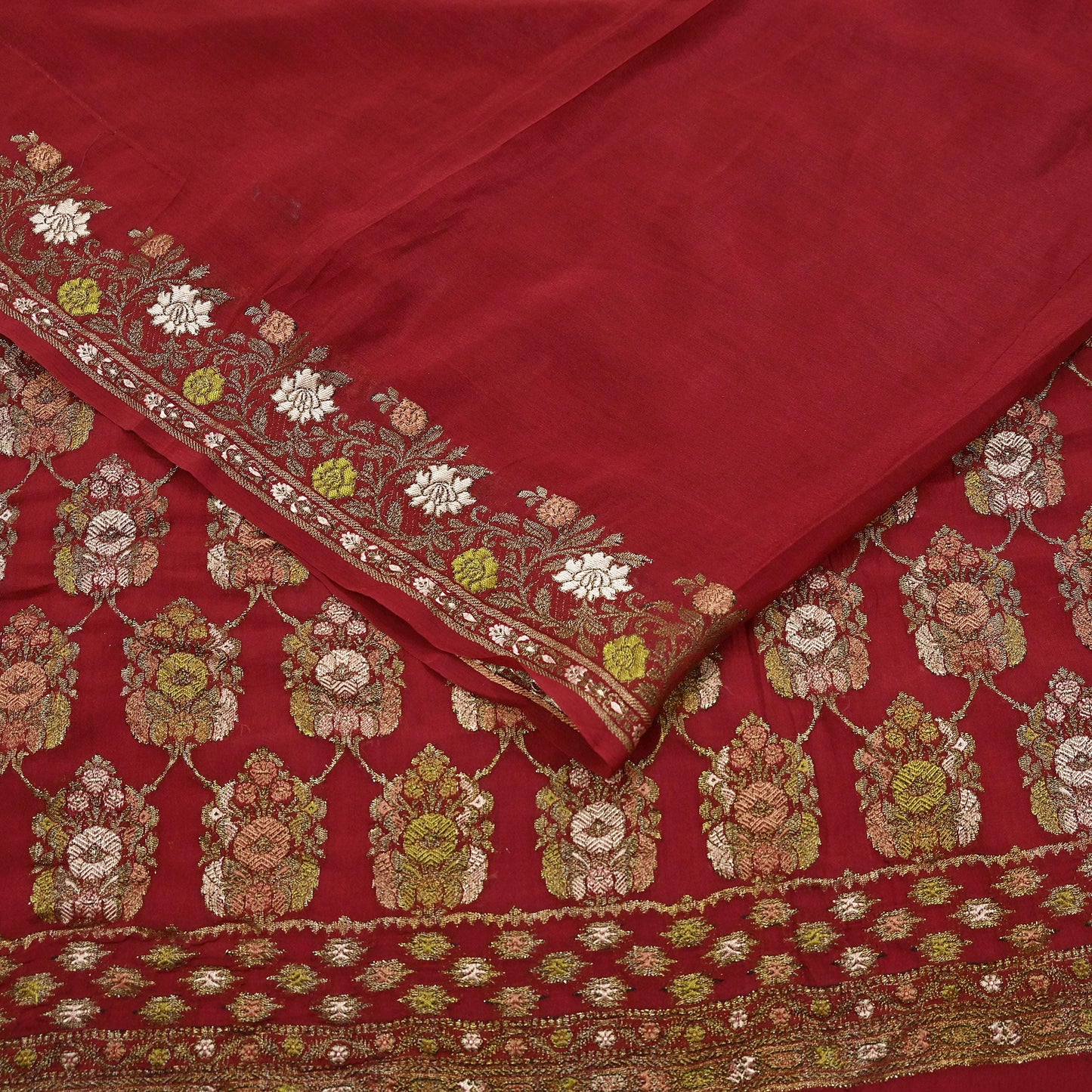 Indian Vintage Sari Red 100% Pure Silk Hand Woven Sarees Craft Fabric 5Yd Ethnic Sewing Dress making Crafting Quilting Upcycle Zari