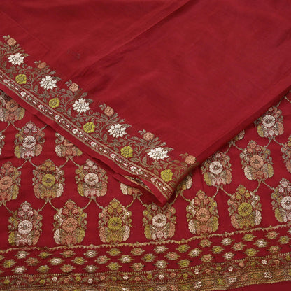 Indian Vintage Sari Red 100% Pure Silk Hand Woven Sarees Craft Fabric 5Yd Ethnic Sewing Dress making Crafting Quilting Upcycle Zari