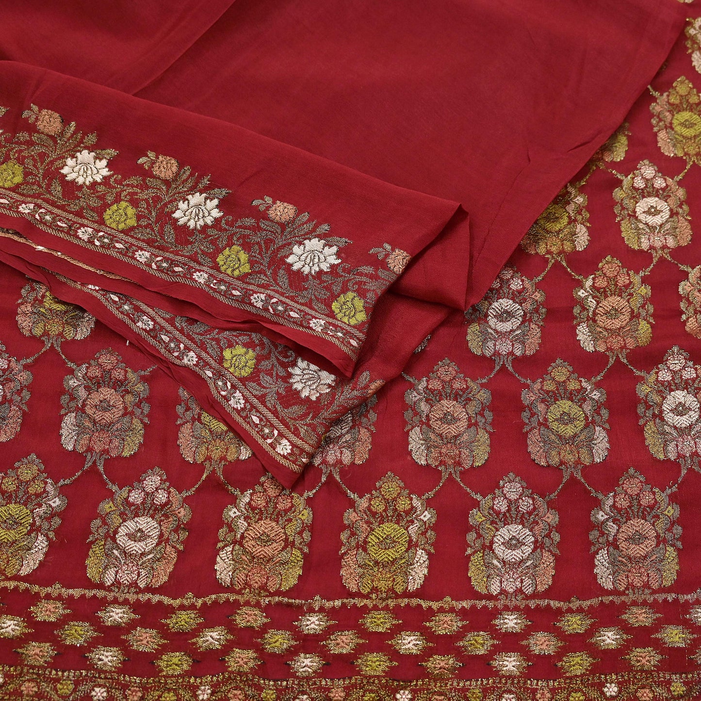 Indian Vintage Sari Red 100% Pure Silk Hand Woven Sarees Craft Fabric 5Yd Ethnic Sewing Dress making Crafting Quilting Upcycle Zari